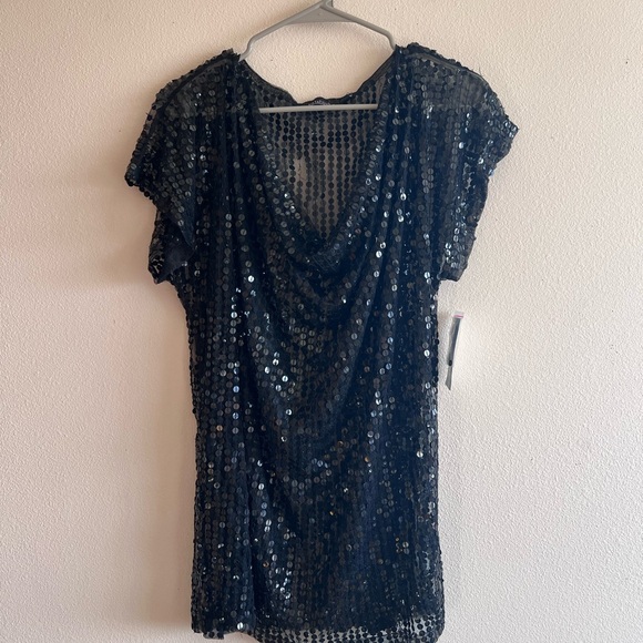 Notations Tops - Norations Black Sequin Sheer Overshirt